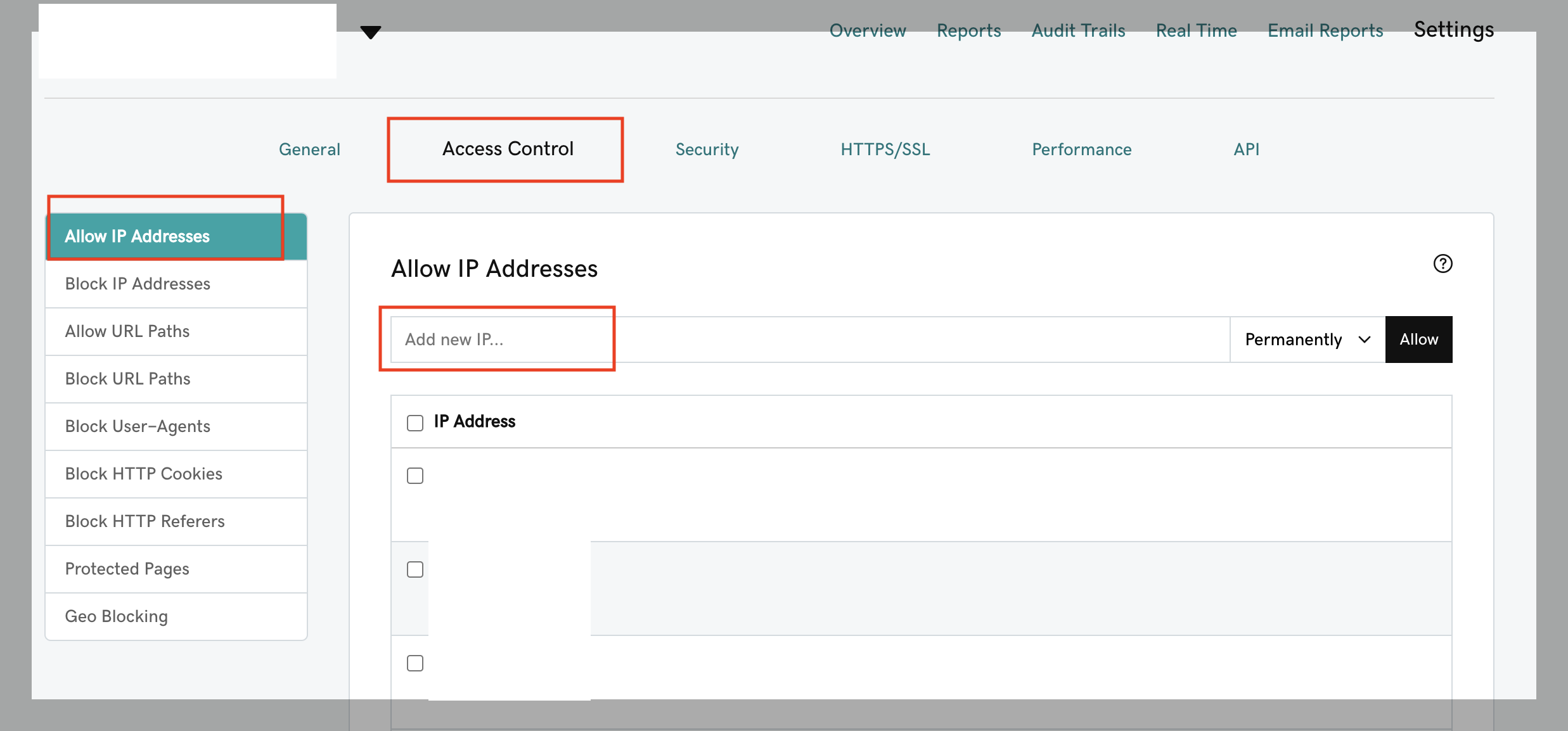 Allow or Block IP Addresses Godaddy firewall Access Control Page